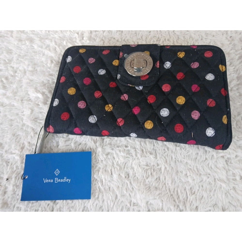NWT Vera Bradley Quilted Turnlock Wallet Havana Dots Pattern RFID 8x5
